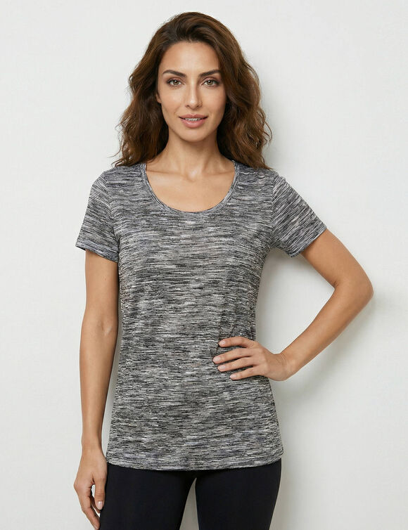 T-shirt chin&eacute; manches courtes en coton biologique(**) (noir chin&eacute;)