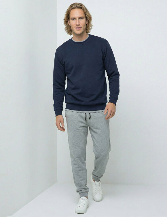 Sweater van molton met ronde hals (marine)
