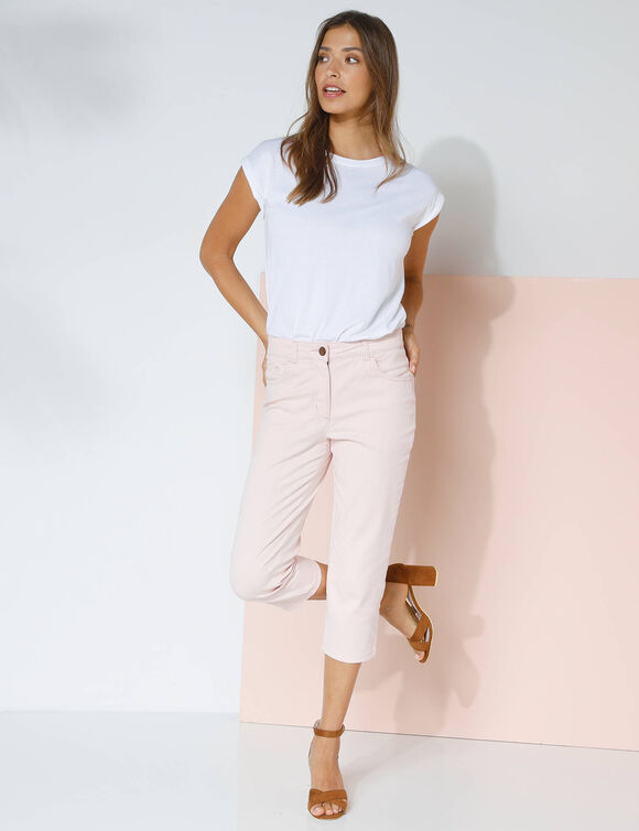 Pantacourt effet ventre plat coton stretch (rose poudré)
