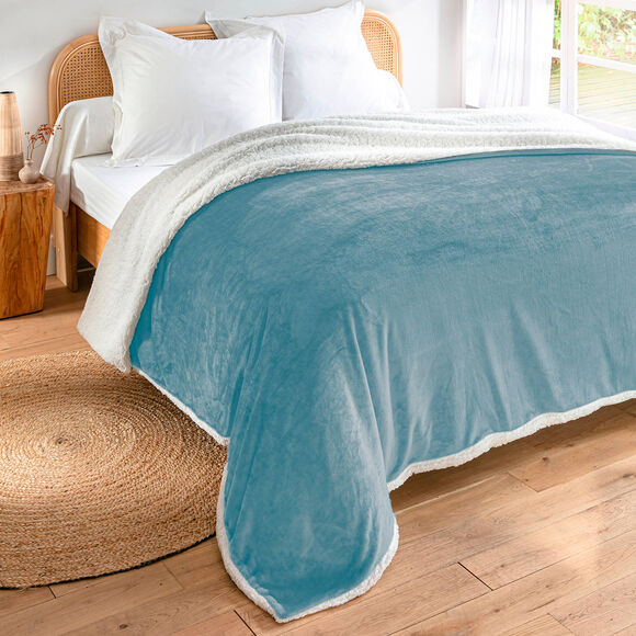 Dubbelzijdige deken van fleece en sherpa (gletsjerblauw)