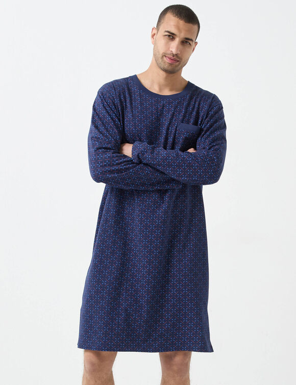 Chemise de nuit maille coton imprimée (marine / rouge)