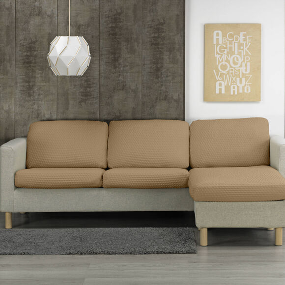 Housse gaufrée bi-extensible coussins méridienne (taupe)