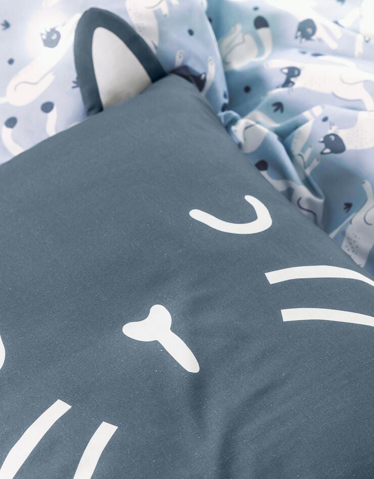 Linge de lit enfant imprimé chats Miaou 1 personne - coton biologique, bleu, hi-res image number 6