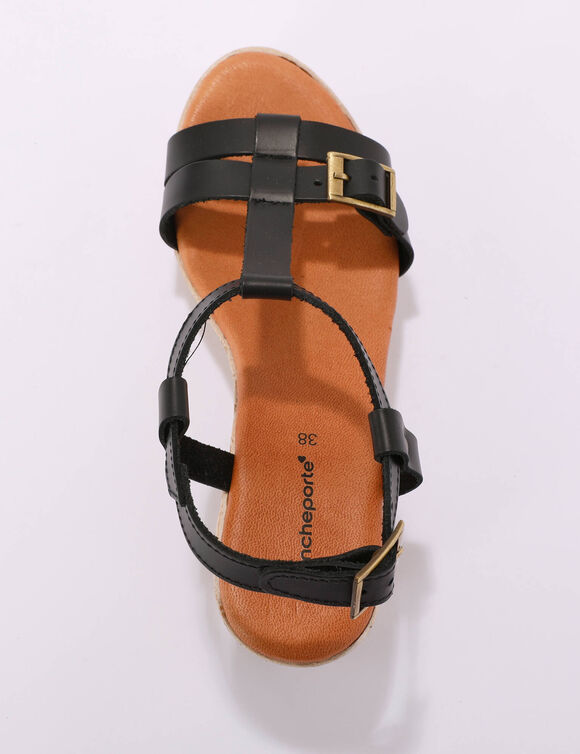 Sandales compens&eacute;es en cuir (noir)