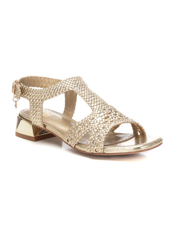 Gevlochten sandalen met hak (goudkleurig)