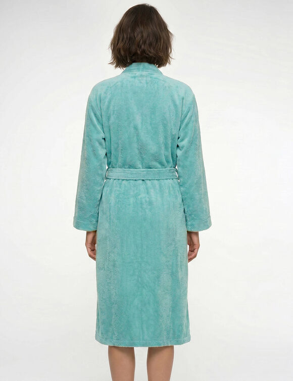 Peignoir court adulte col kimono  - &eacute;ponge bouclette 380 g/m&sup2; (vert d'eau)