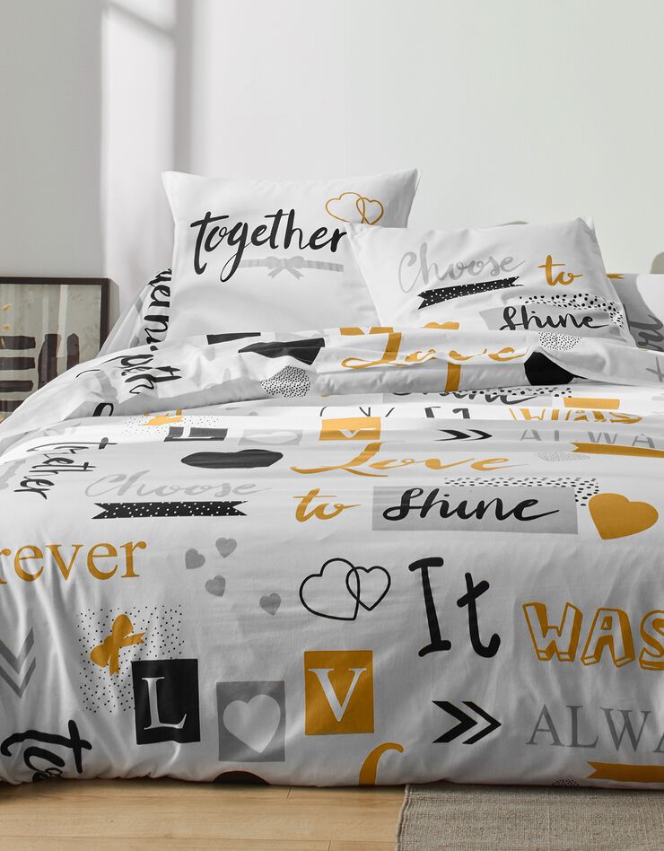 Linge de lit Love en coton imprimé coeurs, blanc Linge de lit Love en coton imprimé coeurs, blanc, hi-res image number 1