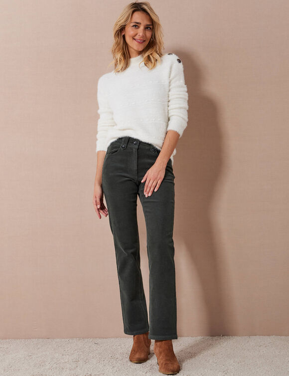 Broek in ribvelours met recht model (donkergroen)