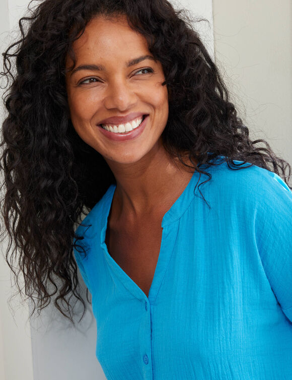Chemise de nuit gaze de coton (bleu)