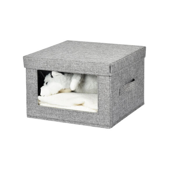 Bo&icirc;te rangement pliable tissu gris &agrave; grande fen&ecirc;tre (gris)