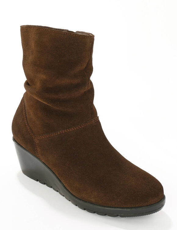 Boots compens&eacute;es en cuir (chocolat)