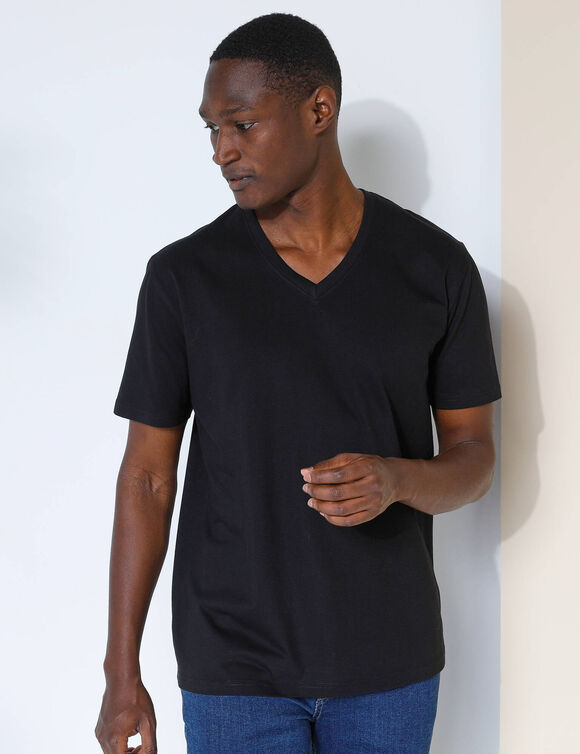 Tee-shirt col V manches courtes (noir)