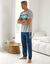 Pyjamashirt met korte mouwen en strepenprint (grijs / aqua)