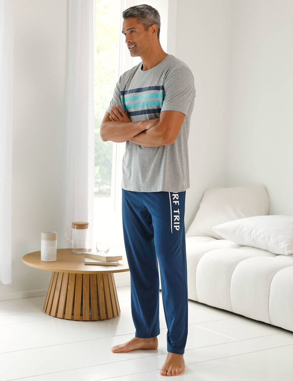 Pyjamashirt met korte mouwen en strepenprint (grijs / aqua)