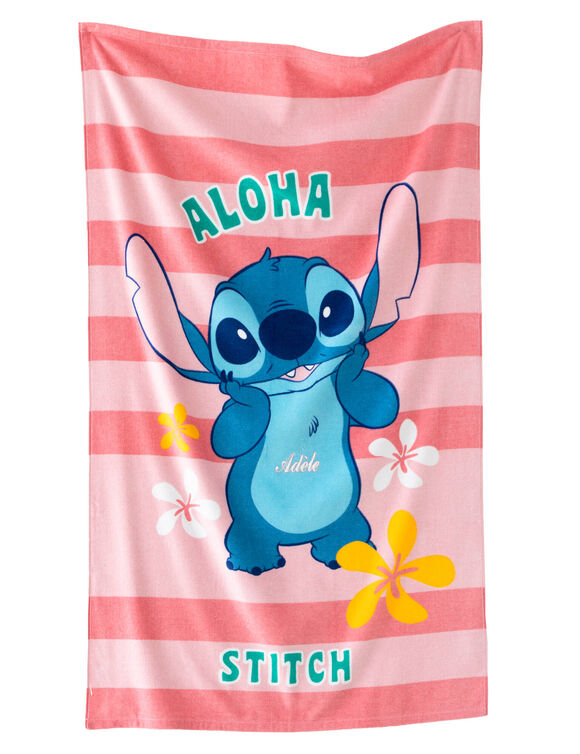 Drap de bain enfant Stitch® personnalisé éponge et velours coton - 320g/m² (rose)