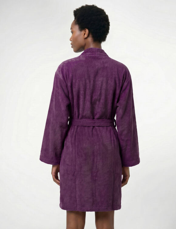 Peignoir court adulte col kimono  - &eacute;ponge bouclette 380 g/m&sup2; (aubergine)