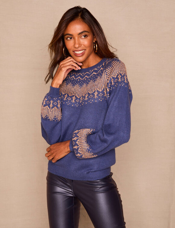 Pull jacquard cuivré (bleu nuit / cuivre)