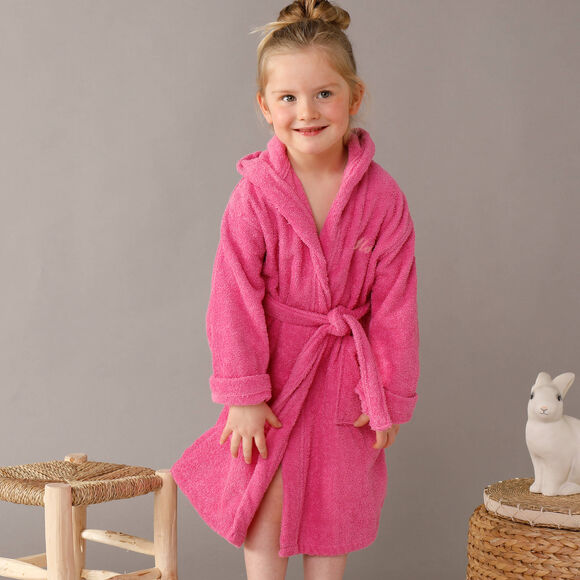 Gepersonaliseerde badjas met capuchon voor kinderen - lusjesbadstof 340 g/m&sup2; (fuchsia)
