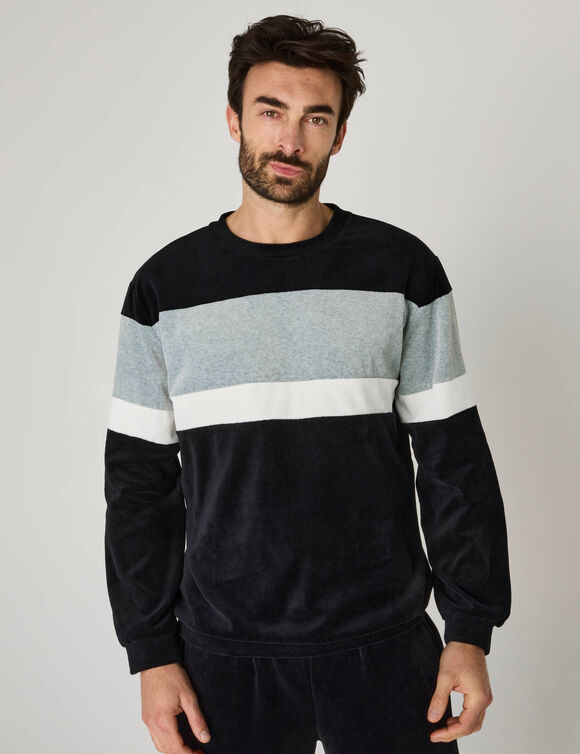 Pyjama tricolore velours manches longues (gris)