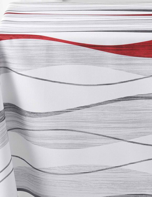 Tafellaken met golvenprint, vlot onderhoud (wit / rood)