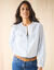Gestreepte bloes met knopen en ronde hals (blauw / wit)
