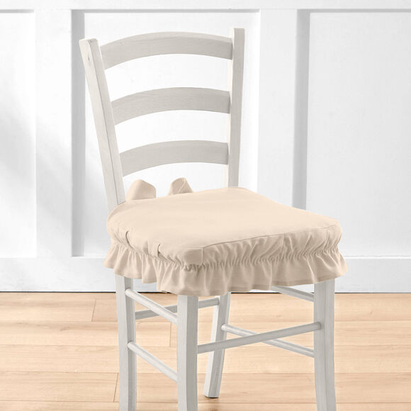 Housse chaise unie volant&eacute;e coton bachette (&eacute;cru)