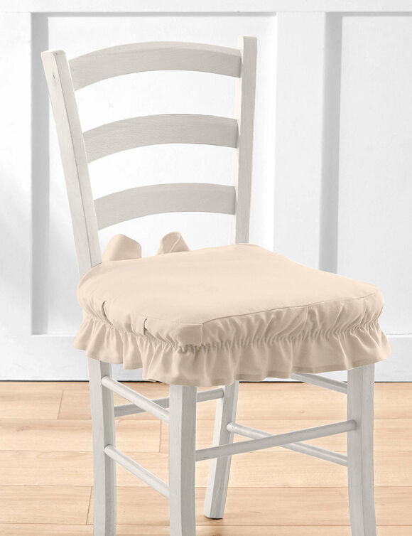 Housse chaise unie volant&eacute;e coton bachette (&eacute;cru)