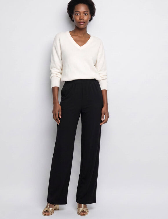 Pantalon large fluide taille &eacute;lastiqu&eacute;e, viscose stretch (noir)