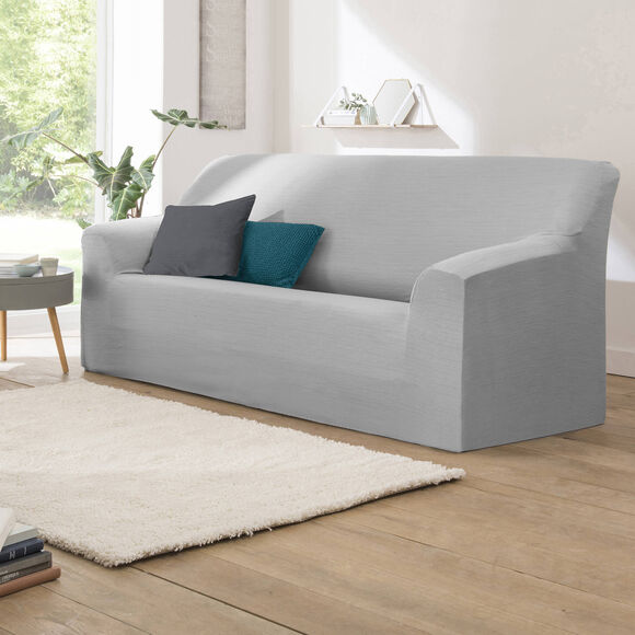 Housse extensible unie canap&eacute; fauteuil accoudoirs (gris perle)