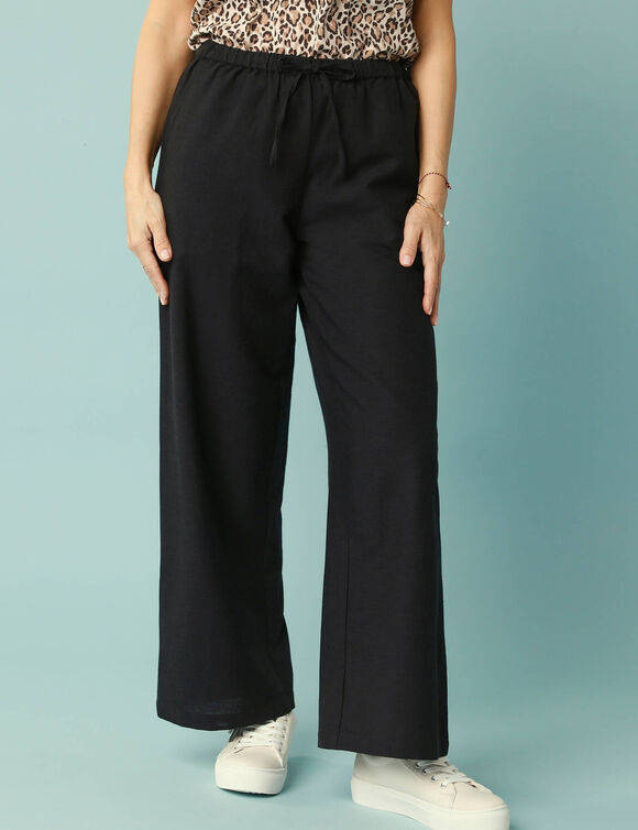 Pantalon large Sp&eacute;cial Petites viscose-coton-lin (noir)