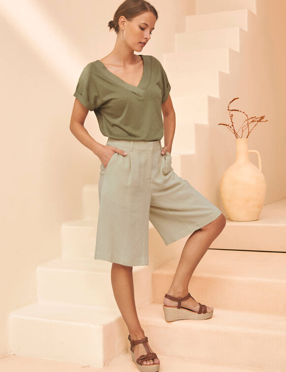 Bermuda coupe large, lin m&eacute;lang&eacute; (sable)