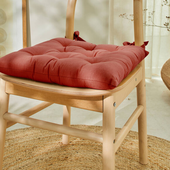 Stoelkussentje in effen katoenen zeildoekstof - set van 2 (terracotta)