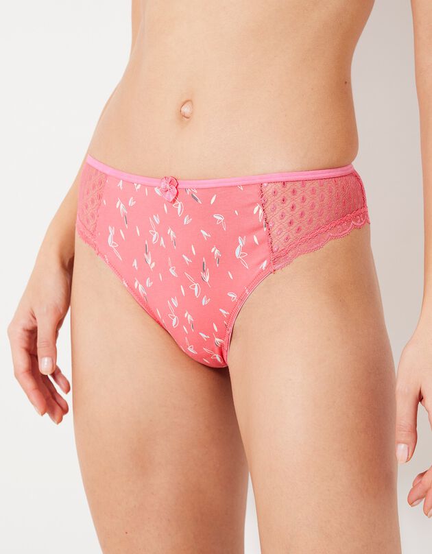Culotte midi dentelle coton imprimé "feuilles" Tropea - lot de 4 (bleu + rose)