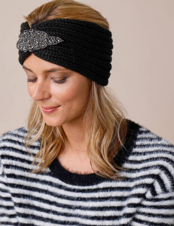Headband en maille avec bijou (noir)