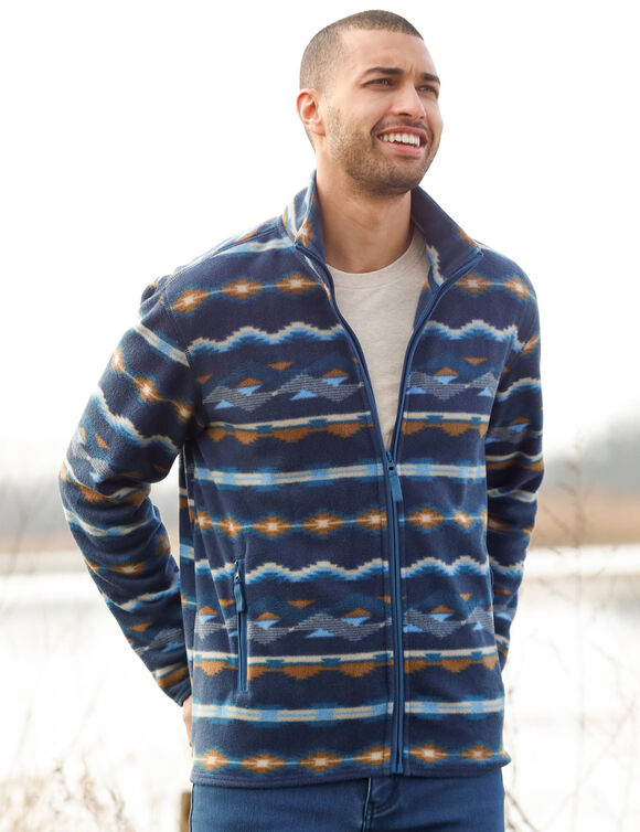Bedrukte blouson met rits, in microfleece (blauw / beige)