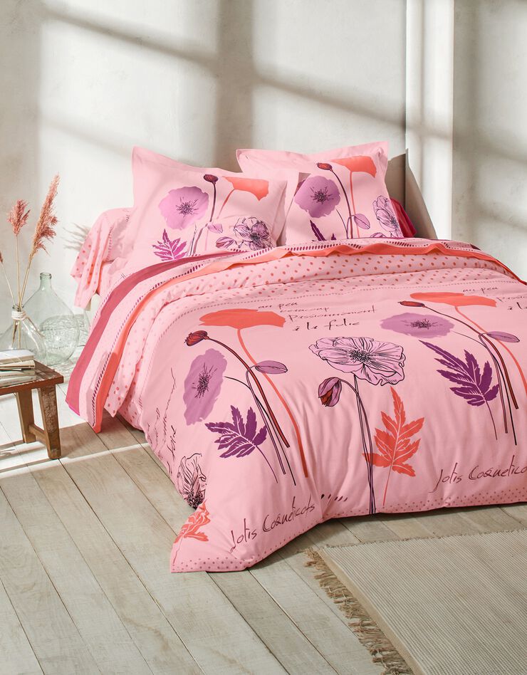 Linge de lit Coquely en polycoton à motifs coquelicot, rose Linge de lit Coquely en polycoton à motifs coquelicot, rose, hi-res image number 0