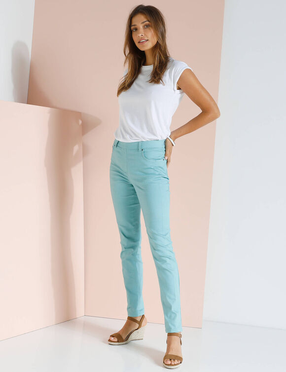 Pantalon stretch coutures affinantes (céladon)