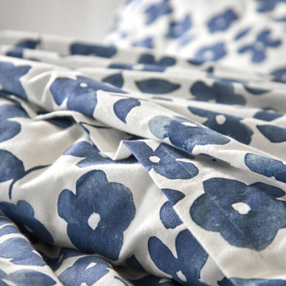Bedlinnen Petunia in bedrukt flanel (blauw)