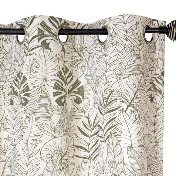 Gordijn met oogringen, tweekleurige jungleprint (kaki / naturel)