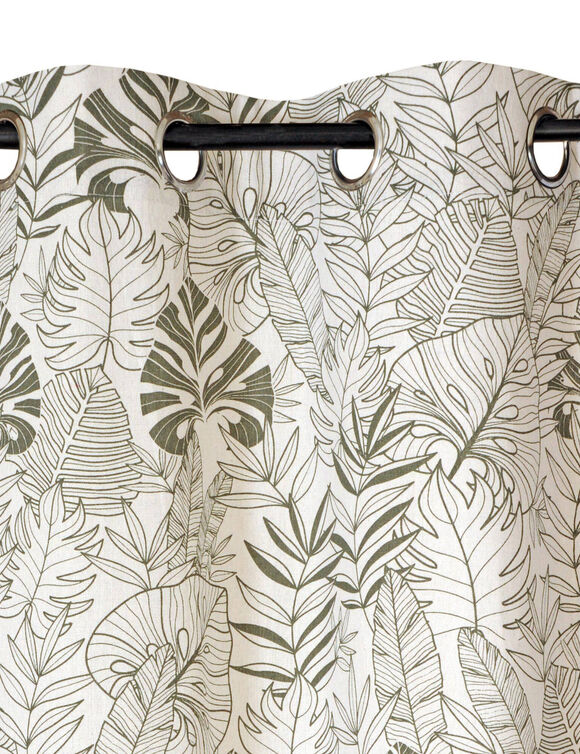 Rideau &agrave; &oelig;illets, imprim&eacute; esprit jungle bicolore (kaki / naturel)