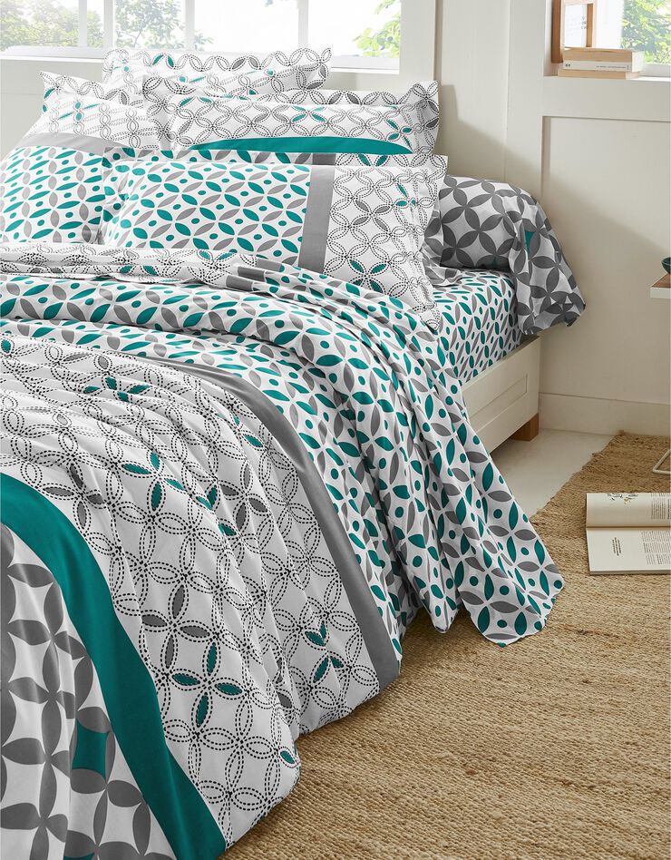 Linge de lit Marlow en coton à motifs géométriques, gris / vert, hi-res image number 2
