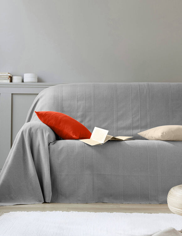 Plaid of sprei, effen katoen met artisanaal weefsel (parelgrijs)