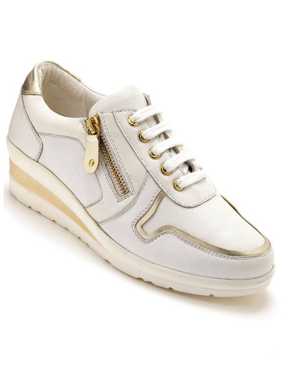 Derbies &agrave; lacets largeur confort, petit compens&eacute; (blanc)