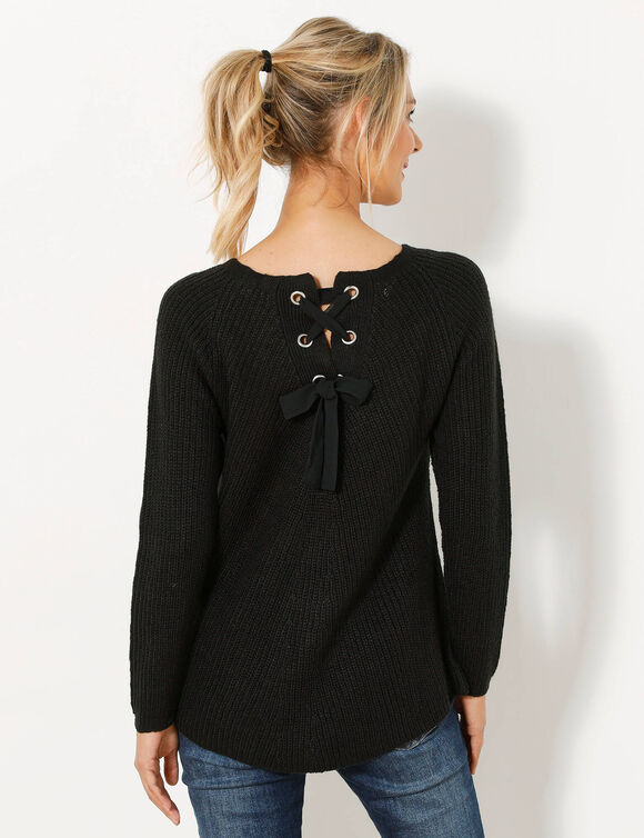 Trui met rijgwerk achter (zwart)