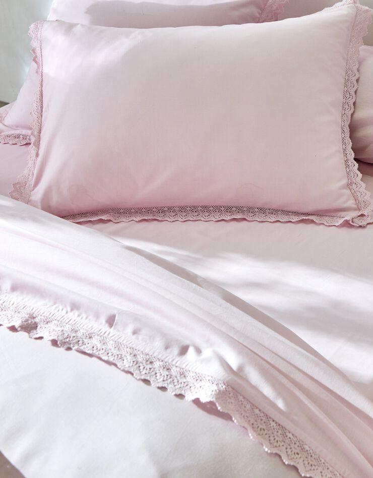 Linge de lit uni dentelle coton (lilas)