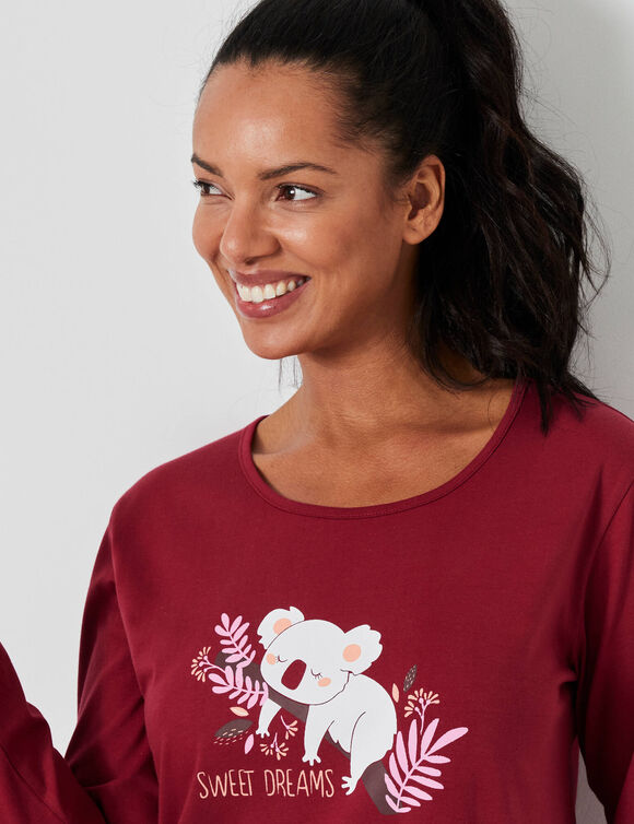 Chemise de nuit courte imprim&eacute;e koala (cerise)
