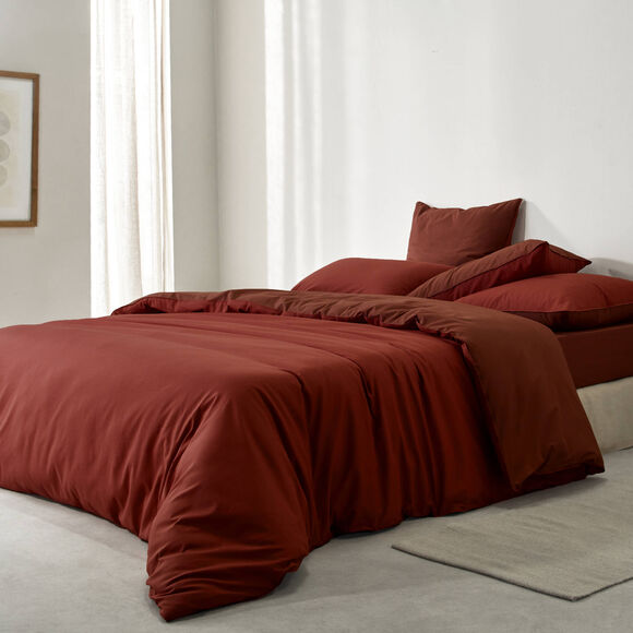 Linge de lit uni bicolore coton (cannelle / terracotta)