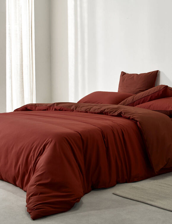 Linge de lit uni bicolore coton (cannelle / terracotta)
