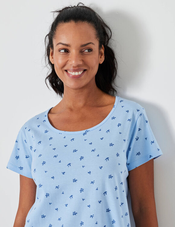 Chemise de nuit courte imprimée fleurs (bleu glacier)