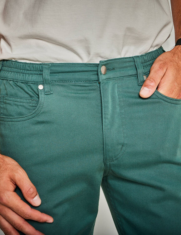 Pantalon droit 5 poches twill coton extensible (vert sapin)